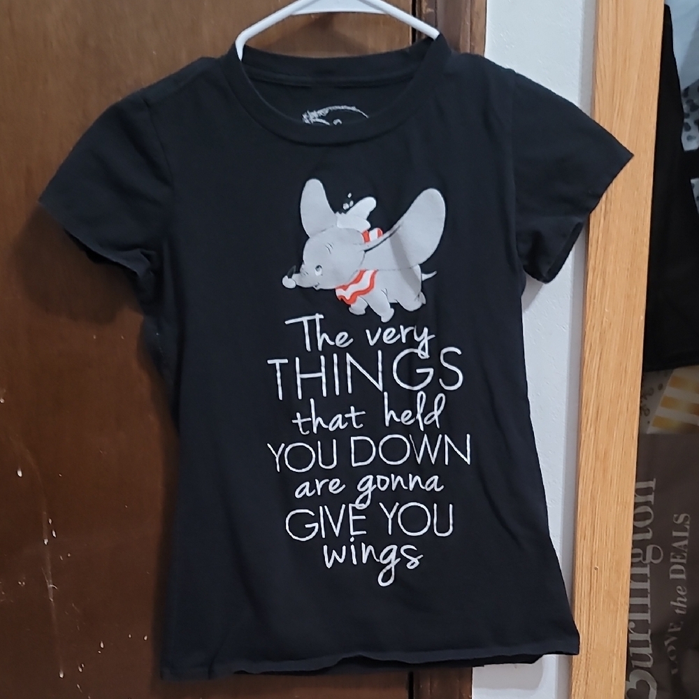 Disney Black Dumbo Graphic Tee with White Lettering